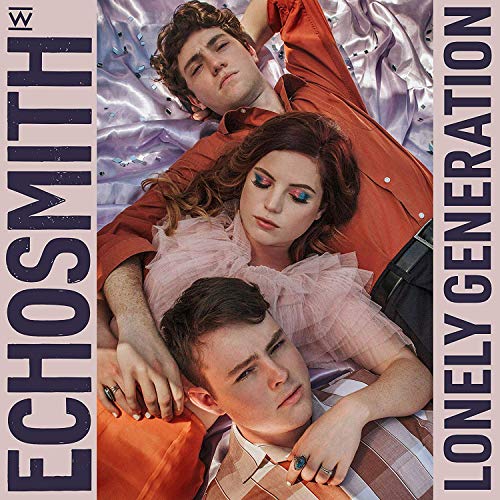 Echosmith band members lying on shimmering fabric, album cover for "Lonely Generation.
