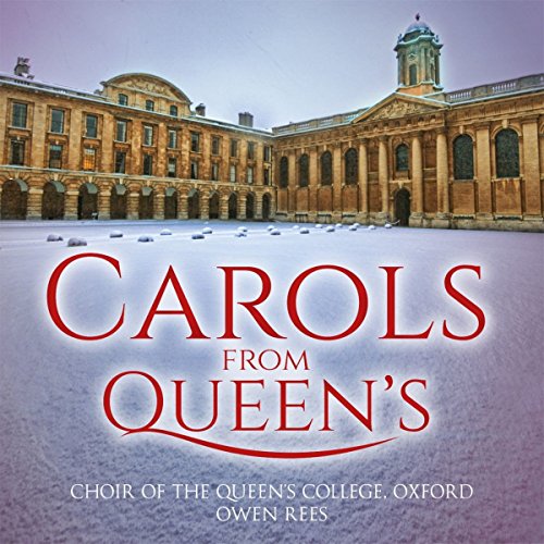 "Album cover featuring a snowy courtyard of Queen's College, Oxford, with red and white text."