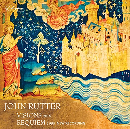 "Album cover with medieval-style painting of angel, castle, and river, featuring John Rutter's name."
