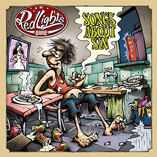 Cartoon album cover for "Red Lights Gang, Songs About Sin" vinyl record.
