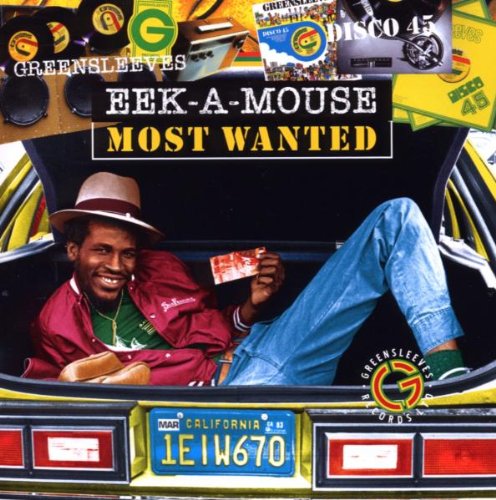 "Album cover featuring a man in a car trunk, holding a wanted poster."