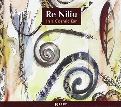 "Album cover with abstract watercolor design, featuring a maroon banner and swirling patterns."