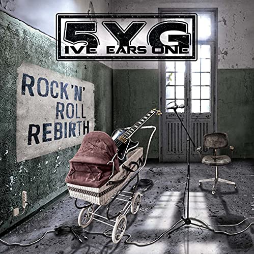 Album cover with band logo, guitar in a baby carriage, and doorway.