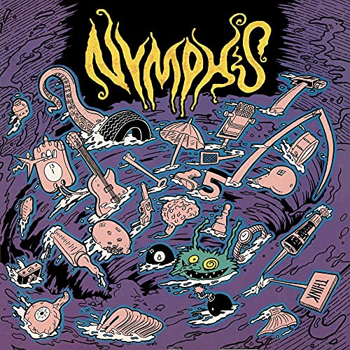Album cover for “Nymphs” featuring surreal, colorful illustrations and the number 5.