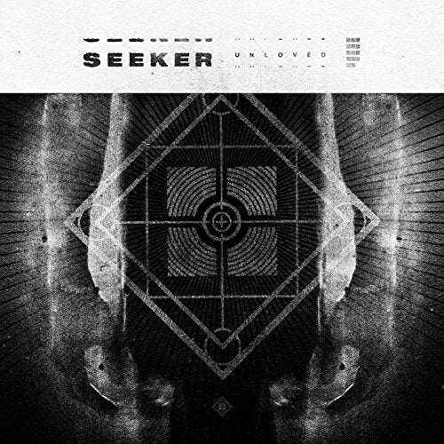 "Album cover with abstract black and white design and 'Seeker Unloved' text."