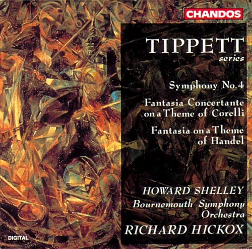 CD cover for Tippett’s Symphony No. 4 with abstract gold and black artwork.