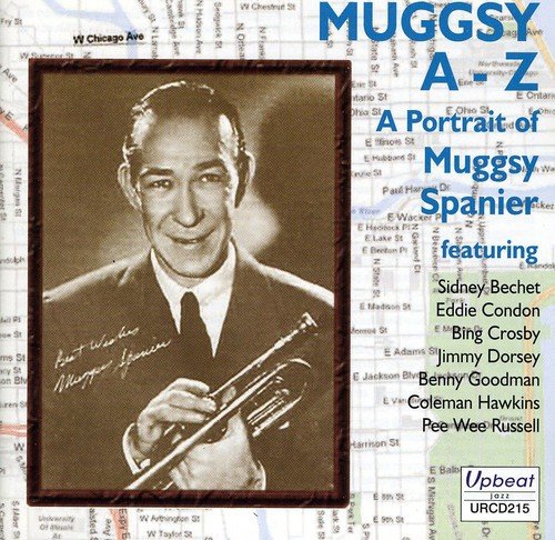 "CD cover featuring sepia-toned photo of Muggsy Spanier holding a trumpet."