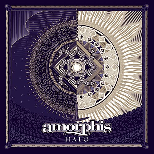 Amorphis “Halo” CD cover: symmetrical, ornate design with dark and light halves.