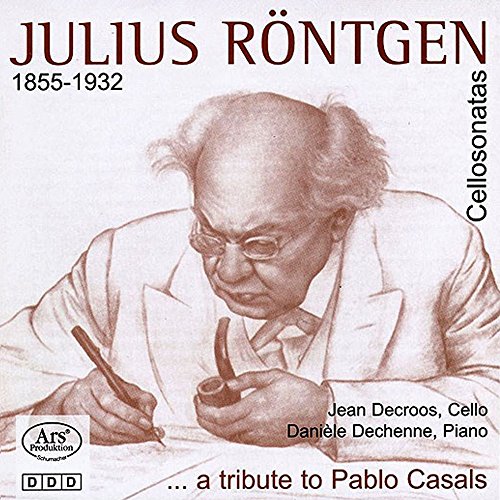 CD cover with sketch of man writing, titled "Julius Röntgen Cello Sonatas".