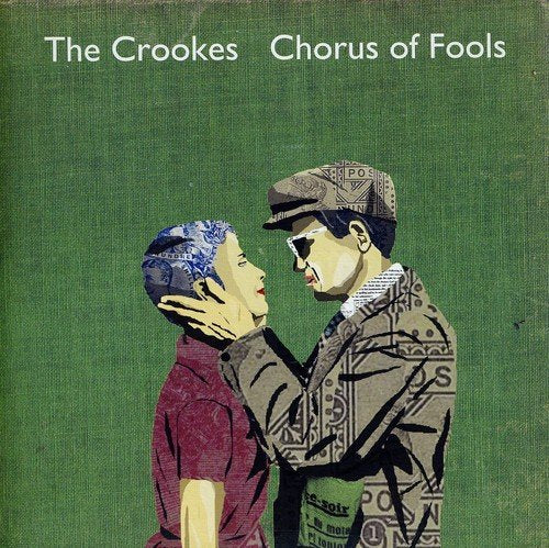 "Green vinyl album cover featuring a man and woman in a tender, collage-style illustration."