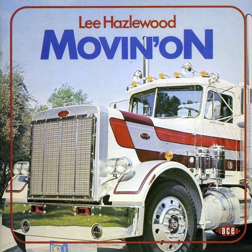 "Album cover featuring a white semi-truck with red stripes and 'Movin' On' title."