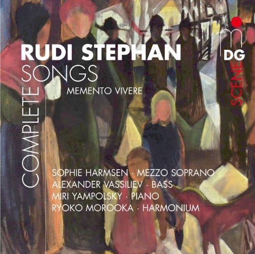 "CD cover with abstract painting and white text listing artists and song titles."