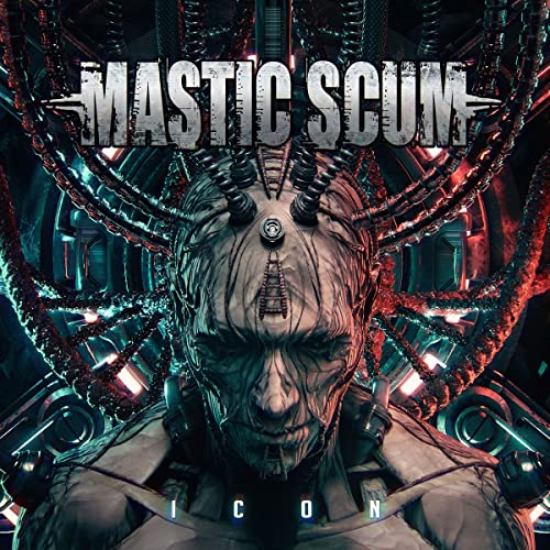 Album cover for Mastic Scum's "Icon" featuring a cyborg-like face.