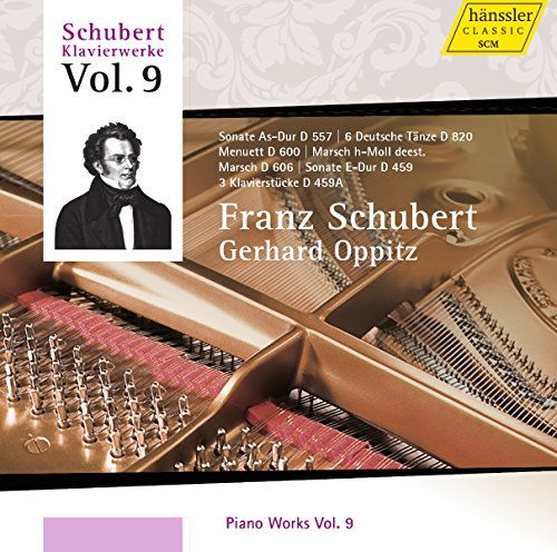 CD cover featuring a piano interior and Franz Schubert's portrait.