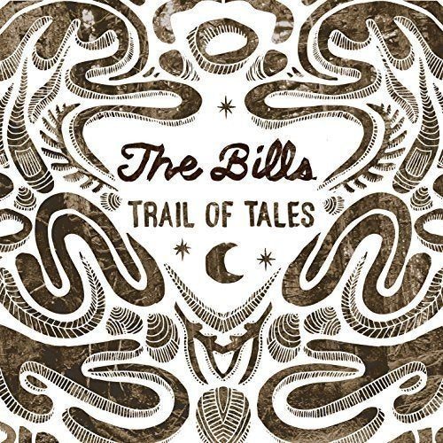 The image shows a CD cover with a white background and brown illustrations. For accessibility purposes, a suitable alt text could be: "CD cover with brown snakes and text 'The Bills Trail of Tales'."