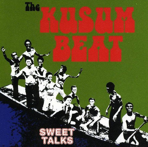 "Album cover with men in a boat, green background, and red and black text."