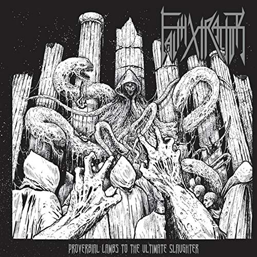 Black and white album cover depicting a hooded figure and monstrous forms.