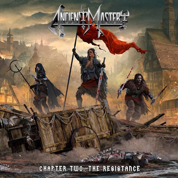 CD cover art: warriors raising a flag amidst a ruined cityscape.
