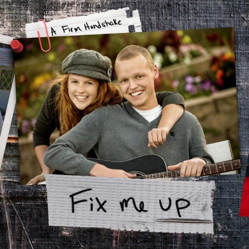A man and woman smiling together, man holding a guitar, on a CD cover.