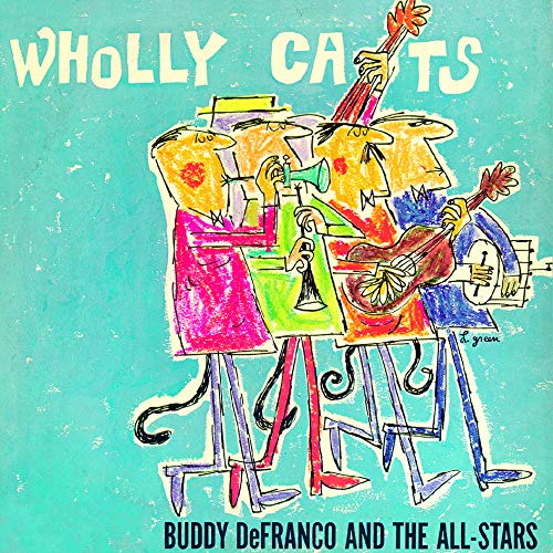 "Album cover art featuring cartoon cats playing instruments on a teal background."