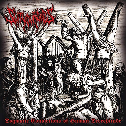 Black and white album cover depicting crucifixion and figures in distress.