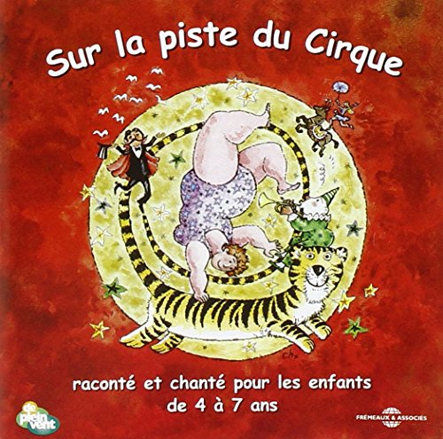 Colorful illustration of a circus scene with performers and a tiger.
