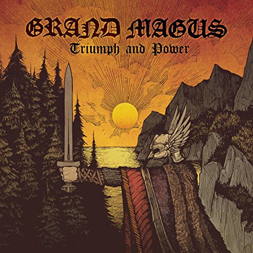 "Album cover art featuring a sword in a stone, mountains, and a winged figure."