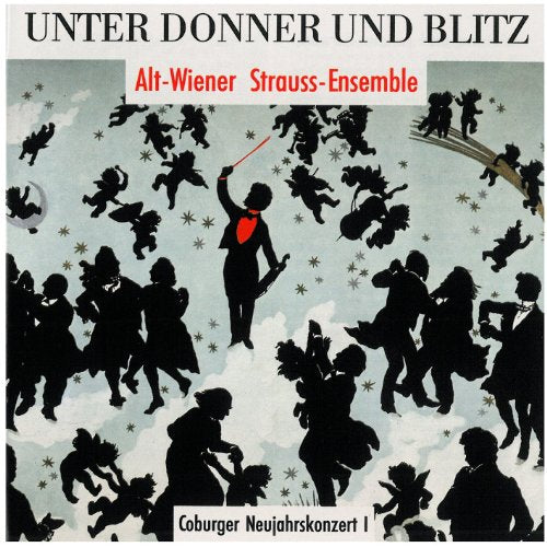 "CD cover with silhouette of conductor and dancing figures against a cloudy sky background."