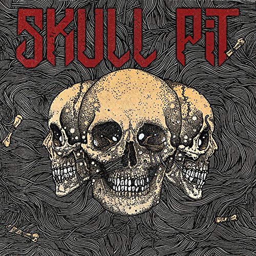 "Album cover with three skulls and 'Skull Pit' in red on a black background."