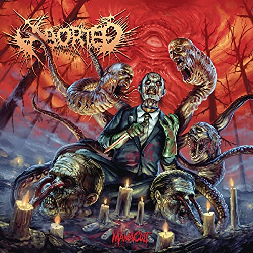 Horror album cover featuring a man and monstrous, screaming figures.