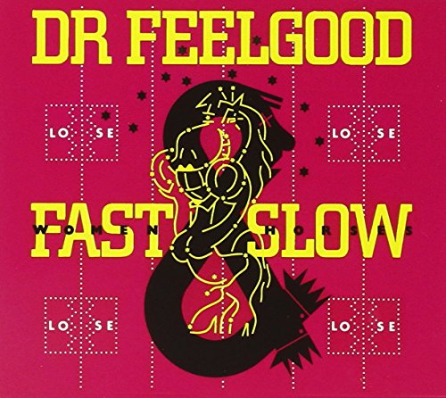 "Album cover with red background, yellow text, and black graphic of a horse."