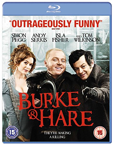 Blu-ray cover for "Burke And Hare" featuring three actors in period clothing.