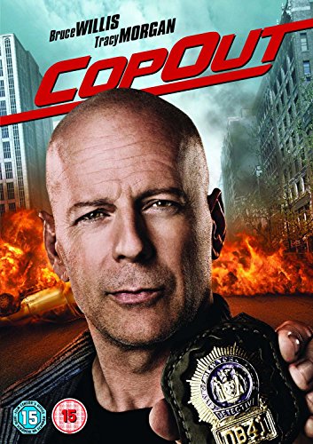DVD cover for "Cop Out" featuring Bruce Willis and city explosions.