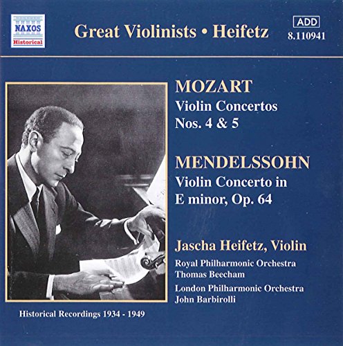 CD cover featuring violinist Jascha Heifetz, with composers Mozart and Mendelssohn listed.