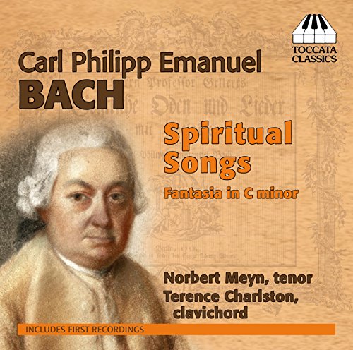 "CD cover with portrait of Carl Philipp Emanuel Bach and text on beige background."