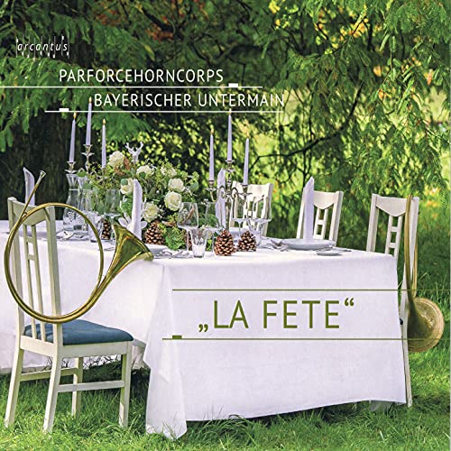 CD cover: outdoor table setting with brass instruments and floral arrangement.