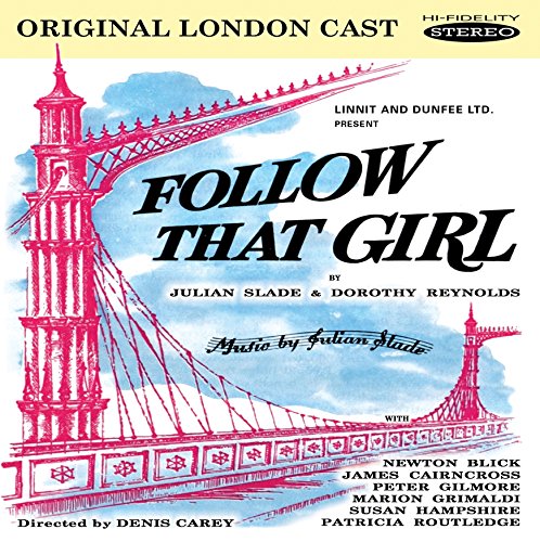 "Album cover for 'Follow That Girl' featuring a pink illustration of Tower Bridge."