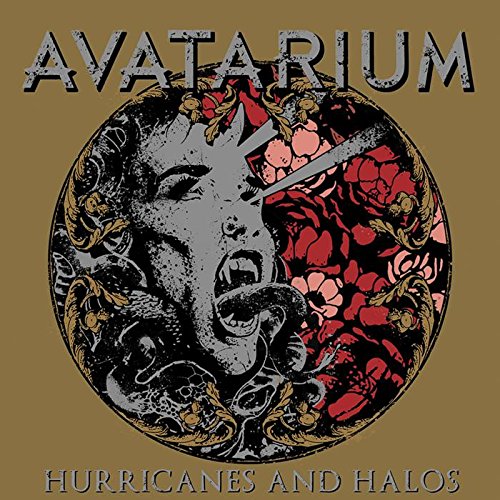 "Album cover art for 'Hurricanes and Halos' by Avatarium, featuring a stylized, split moon illustration."