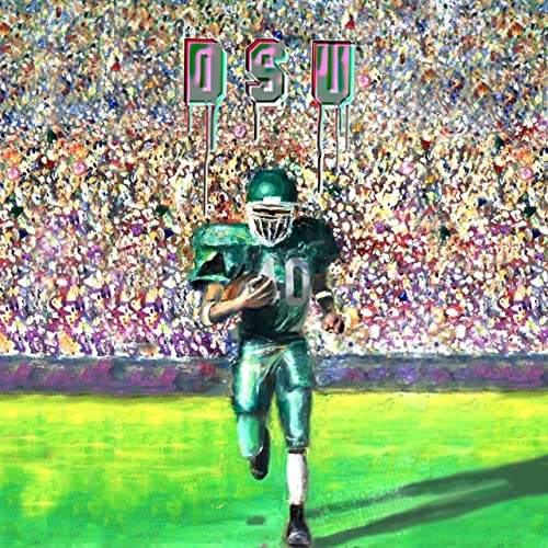 Painted album cover featuring a football player in a crowd.