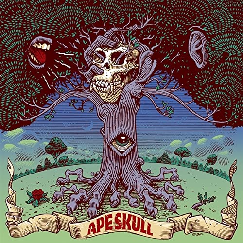 Skull formed as a tree with an eye, vibrant psychedelic illustration.