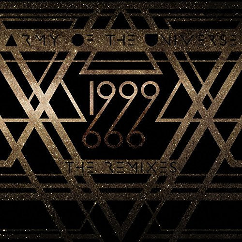 "Black vinyl album cover with gold geometric pattern and '1999 The Remixes' text."
