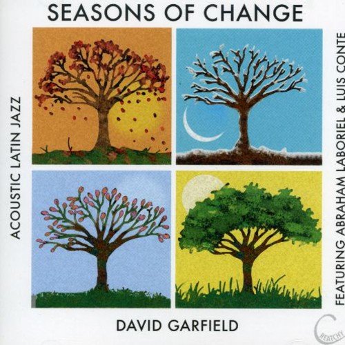 Album cover with four trees, each representing a different season, on a white background.