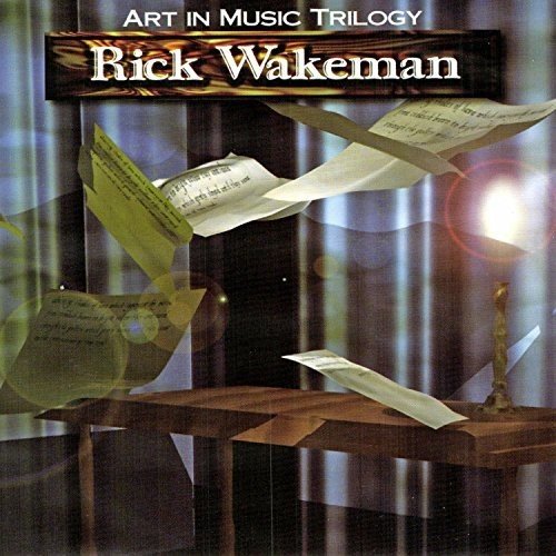 Rick Wakeman album cover featuring floating sheet music and a golden lamp.