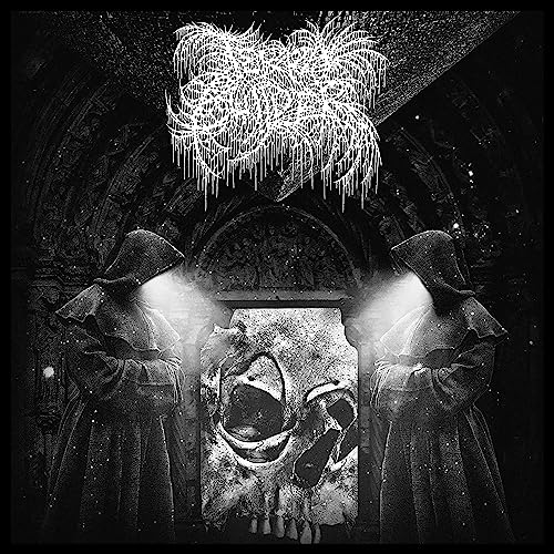 Black and white album cover with a skull and hooded figures.