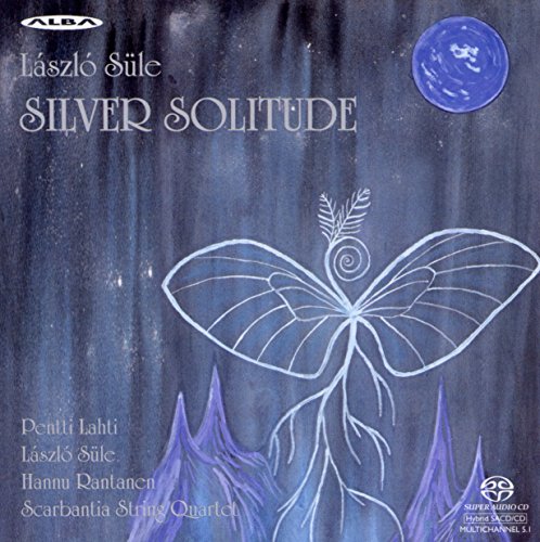 "CD cover with blue background, white butterfly drawing, and artist names."