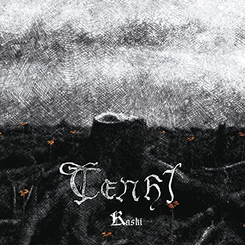 CD cover for Tenhi’s “Kaski” featuring a dark, textured landscape and ornate logo.