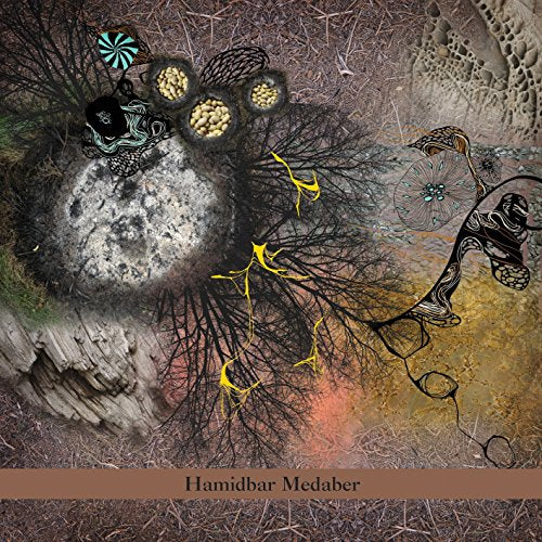 "Album cover with abstract, earthy design featuring a stone, roots, and floral elements."