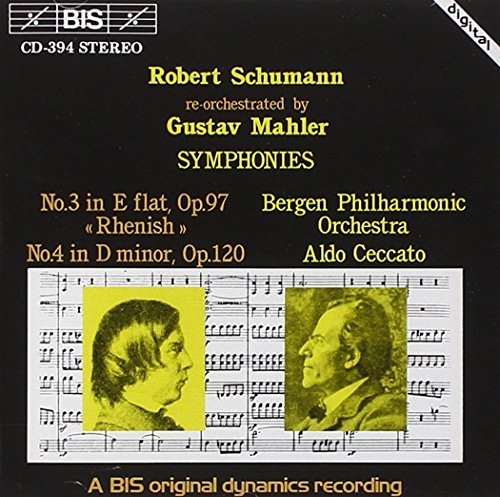 CD cover for Robert Schumann symphonies, featuring composers’ portraits and sheet music.