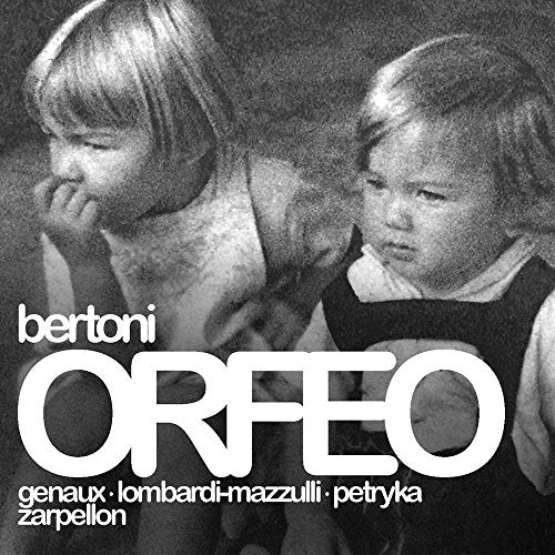 Black and white album cover with two children and large white text "ORFEO".