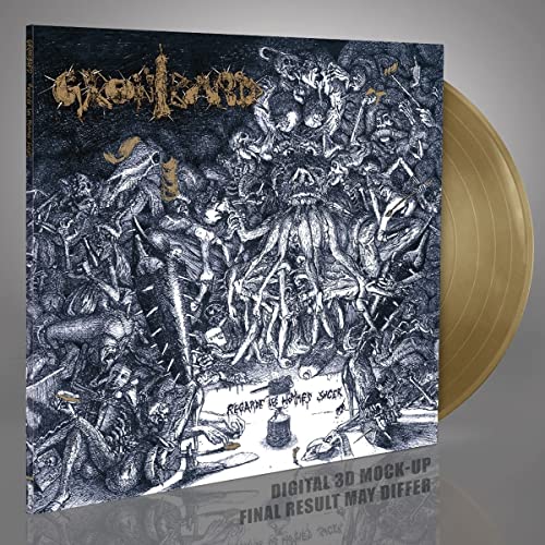 Gold vinyl record with dark, detailed cover art of chaotic figures.
